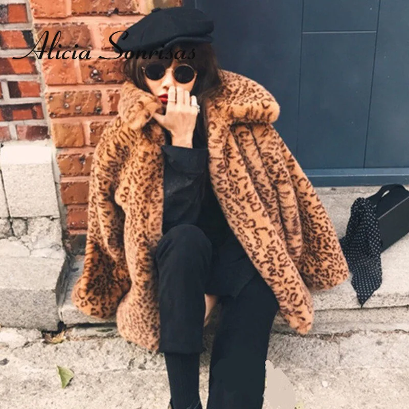 2021 Winter Faux Fur Coat Women Casual Faux Rabbit Fur Thick Leopard Fluffy Jacket Warm Long Sleeve Cardigan Female Jacket Femme