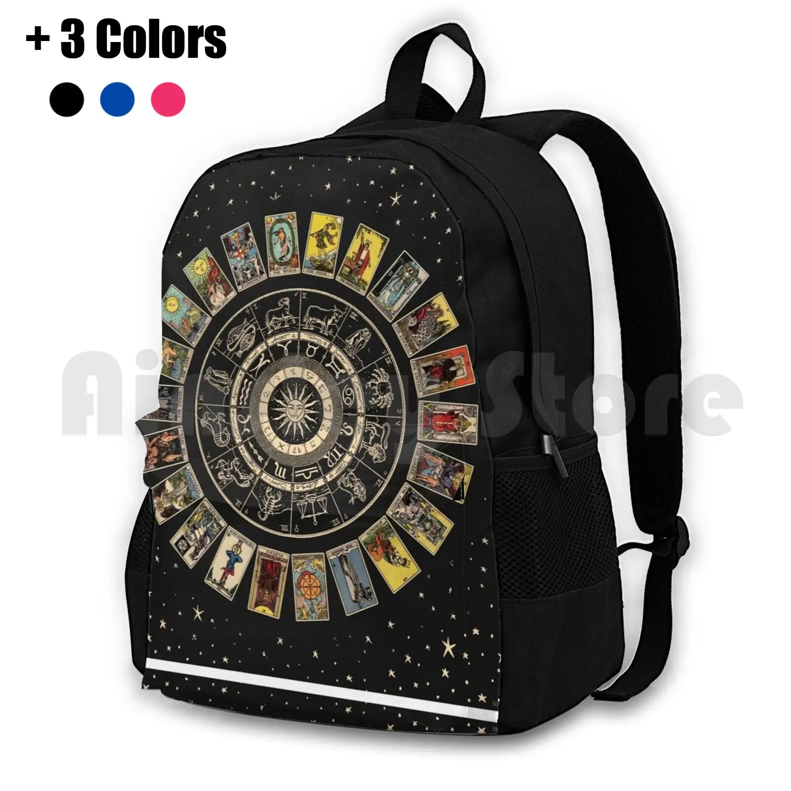 Wheel Of The Zodiac , Astrology Chart & The Major Arcana Tarot Outdoor Hiking Backpack Waterproof Camping Travel Labyrinth