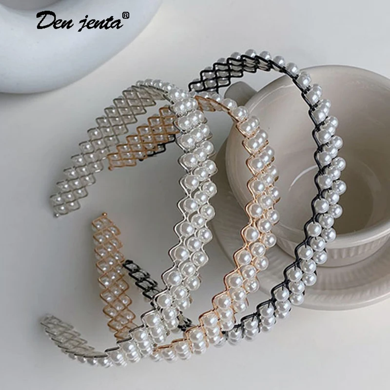 2021 New Lady Elegant Full Pearls Hairbands Tiaras For Women Sweet Headband Hair Bundle Girl Hair Hoops Fashion Hair Accessories