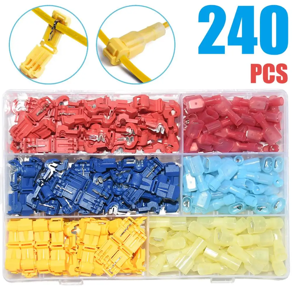 240/120PCS T-Tap Wire Connectors Self-Stripping Quick Splice Electrical Wire Terminals Insulated Quick Disconnect Spade Terminal