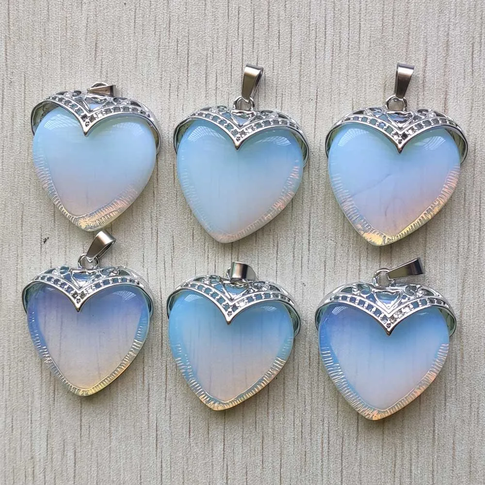 

wholesale 6pcs/lot New good quality opal Stone and alloy heart shape pendants for jewelry making free shipping