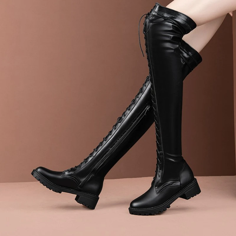 Plus rozmiar 33-52 2020 nowe seksowne panie zasznurować buty do kolan Platfrom długie buty damskie buty zakolanówki zapatos de mujer