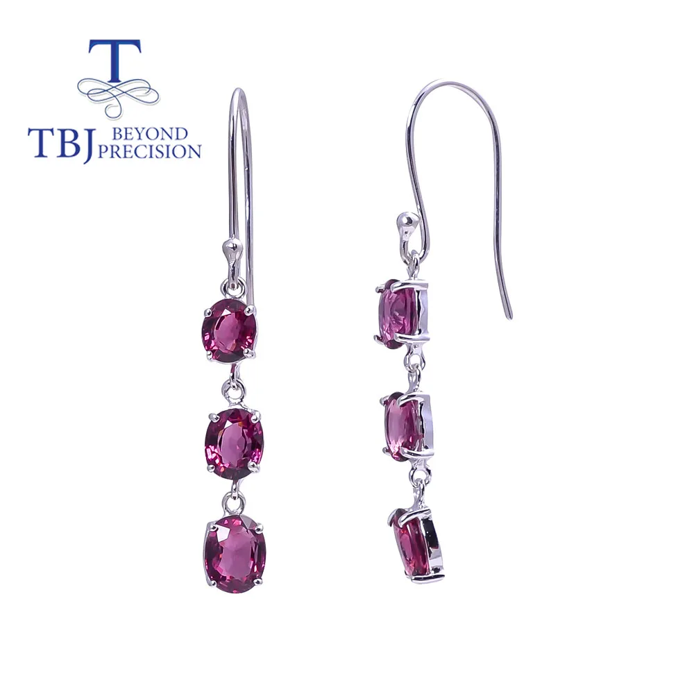 

TBJ long hanging earrings Rhodolite garnet gemstone good fire real brazil gemstone fine jewelry 925 sterling silver for women