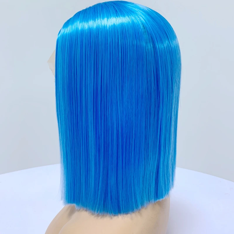 DLME Blue color Short Bob Wig For Black Women Blue Synthetic Lace Front Wigs Cosplay wig Heat Resistant Hair