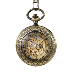Montre de Poche Mécanique en Bronze Vintage pour Homme et Femme, Modèle Steampunk, Boîtier Creux, Pendentif, Collier, Cadeau