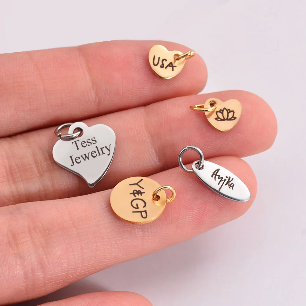 Imagem -05 - Stainless Steel Round Charms Custom Logo Tags para Engrave Fazer Jóias Colar Descobertas Faça Você Mesmo 50 Pcs por Lote