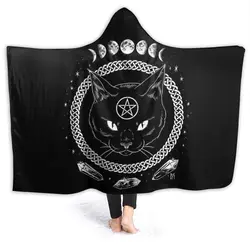 Wearable Cartoon Fur Blanket with Hooded Satanic Cat Cute Bed Blanket Coral Velvet Warm Throw Blanket In Winter for Kids Adults