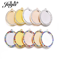 5pcs Cabochon Pendant Base 18x25mm Oval Diamond Cameo Settings Tray Pendant Necklace DIY Jewelry Making Family Crafts Findings