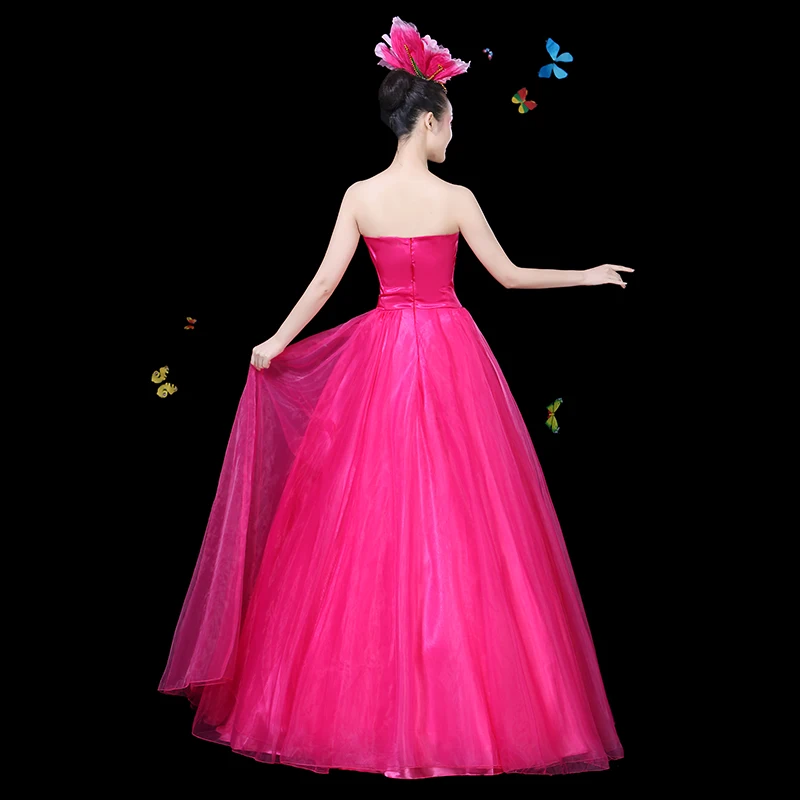 opening dance dress for women new year dancer clothes adults rose flower dance dress singer stage performance