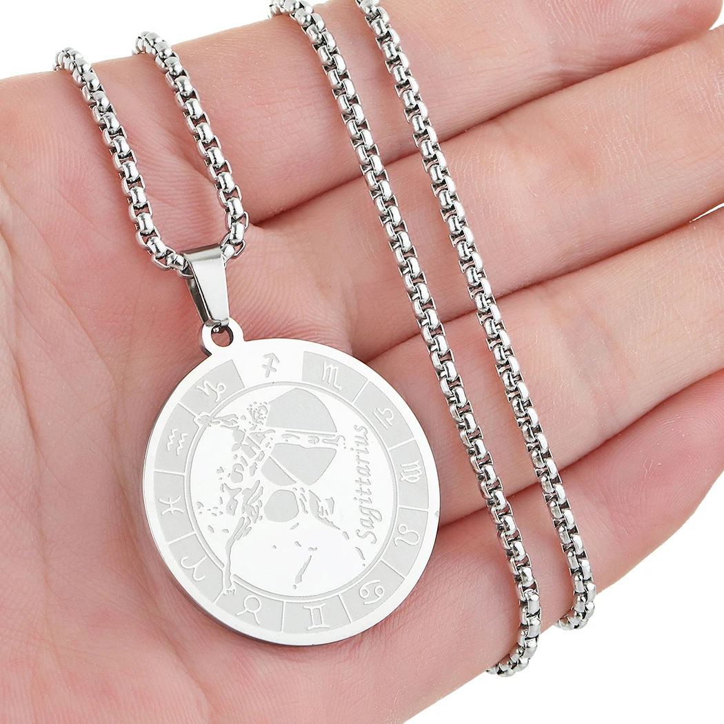 Horoscope Sagittarius Zodiac Sign Pendant Necklace for Men Women Sagittarius Medal Charm Choker Chain Birthday Jewelry Gift