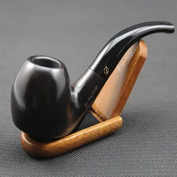 Handmade Natural Ebony Wood Smoke Tobacco Smoking Pipe Set Flat Bottom Wooden Pipe + Pouch + Holder + 10pcs 9mm Pipe Filters 409