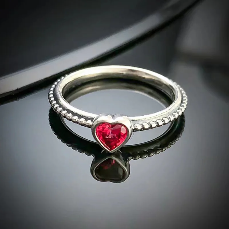 Cuteeco Hot Sale Silver Color Love Heart Rings For Women Compatible With Original Pan Ring Valentine\'s Day Jewelry Gift