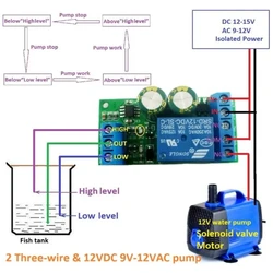 Automatyczny regulator poziomu wody o dużej mocy czujnik cieczy przełącznik elektromagnetyczny pompka do silnika automatyczny przekaźnik sterujący 12V 30A