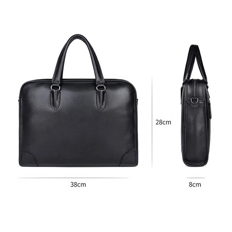 Luufan Men Business Briefcase Black Genuine Leather 14\