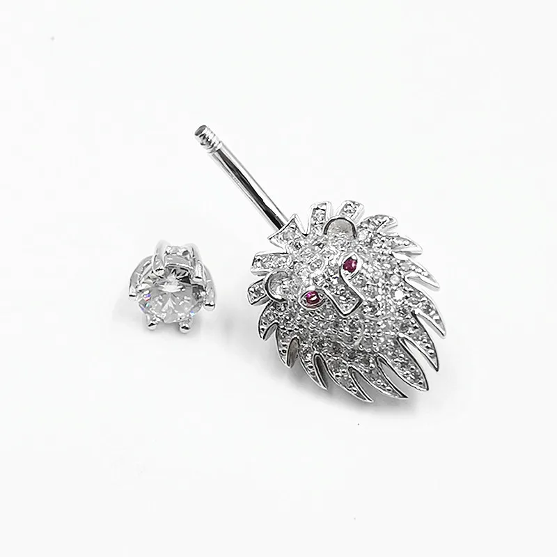 925 sterling silver belly button ring lion shape cubic zircon navel belly piercing body jewelry for women