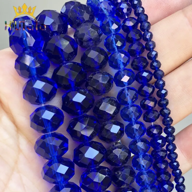 Faceted Dark Blue Glass Crystal Rondelle Beads Loose Spacer Beads For Jewelry Making DIY Bracelet Earrings 15\'\' 4/6/8/10/12/14mm