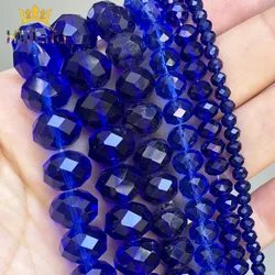 Faceted Dark Blue Glass Crystal Rondelle Beads Loose Spacer Beads For Jewelry Making DIY Bracelet Earrings 15'' 4/6/8/10/12/14mm