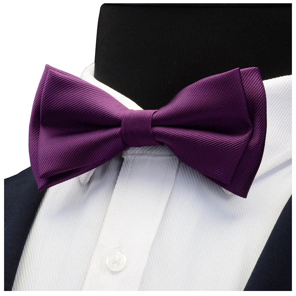 GUSLESON Mens Solid Color Two Layer Pre-tied Bow Tie Red Black Purple Gold Blue Yellow Green Bowtie for Wedding Party Business