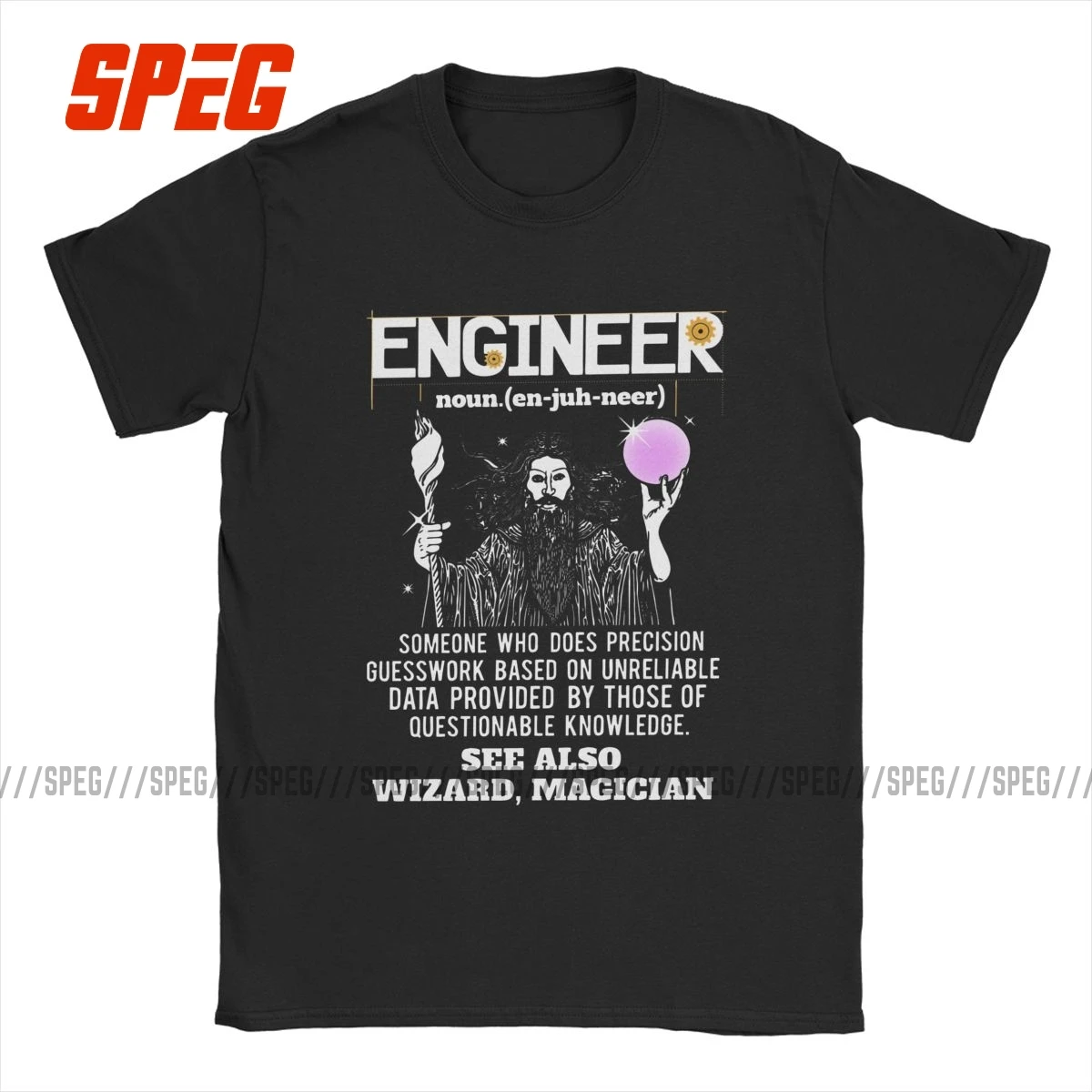 Engineer Funny Mechanical Civil Engineering Wizard T-Shirts for Men Novelty Cotton Tees Crew Neck Short Sleeve T Shirts Clothing