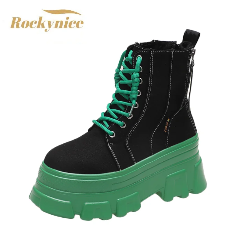 2021 Autumn Women Chunky Ankle Boots Casual Short Boots Women\'s 8cm High Heels Wedge Boots Shoes Woman Winter Platform Sneakers