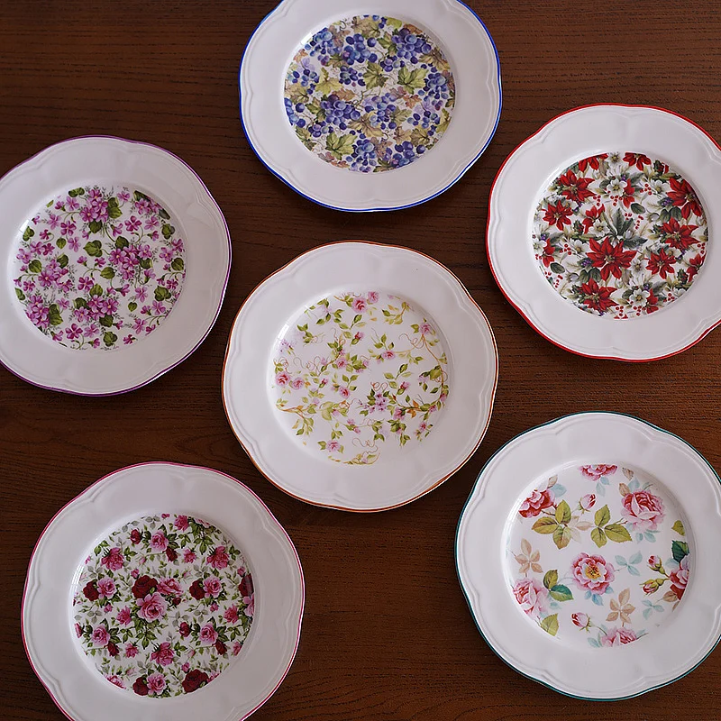 

8.5inch lace ceramic flowers rose flowers berries romantic western dinner plate home afternoon snack plate steak dish