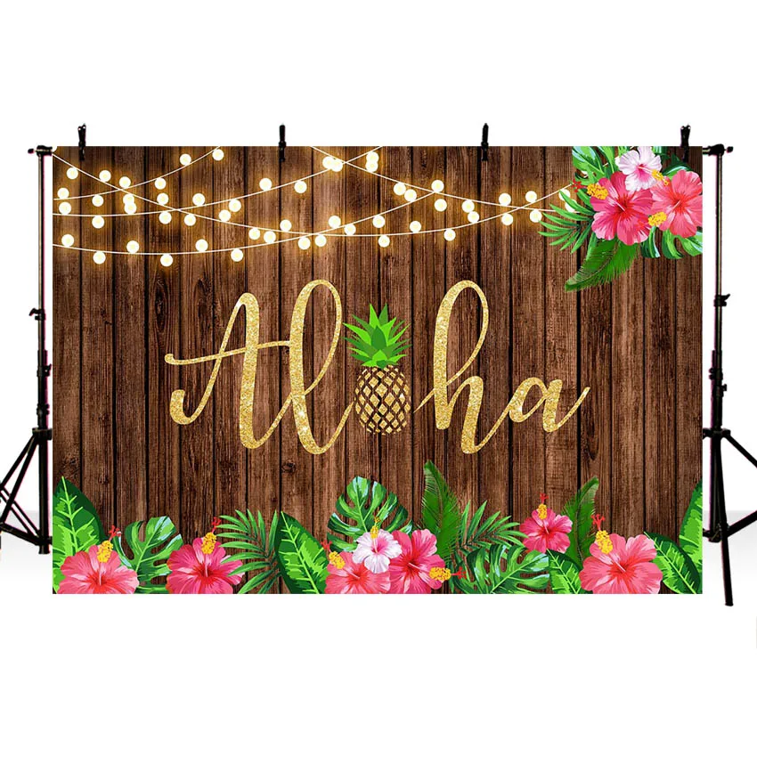 Aloha Party Backdrop Tropical Leaves Flower Aloha Luau Hawaiian Birthday Baby Shower Party Decorations Supplies Photo Background