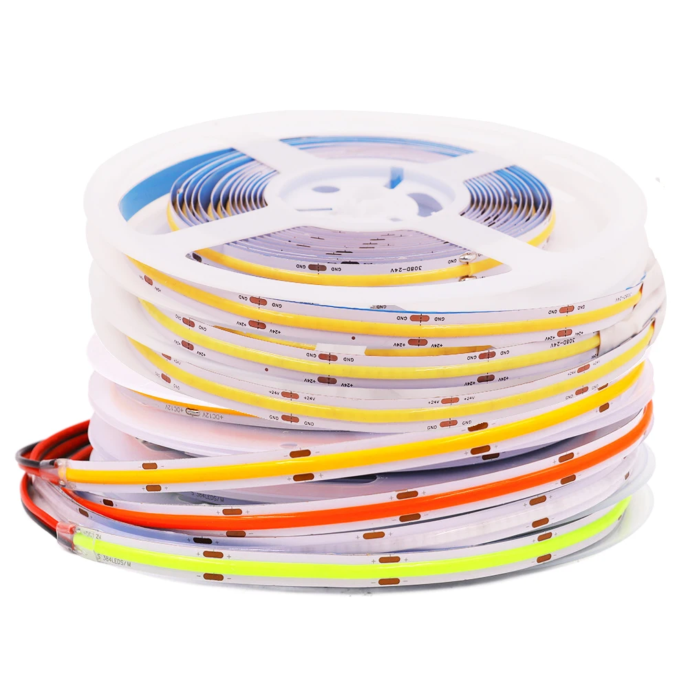 5V 12V 24V COB LED Strip Light 320 384 528 LEDs High Density IP67 Waterproof COB Flexible Tape Lights Ra90 5m / Lot Lighting