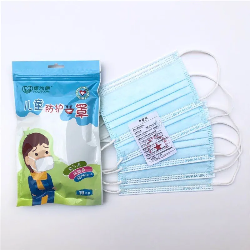 Powecom 10pcs Children Mouth Mask PM2.5 Disposable Filter mask 3 Layer Anti dust Face Mask Fits 3-15 Years Old Kids