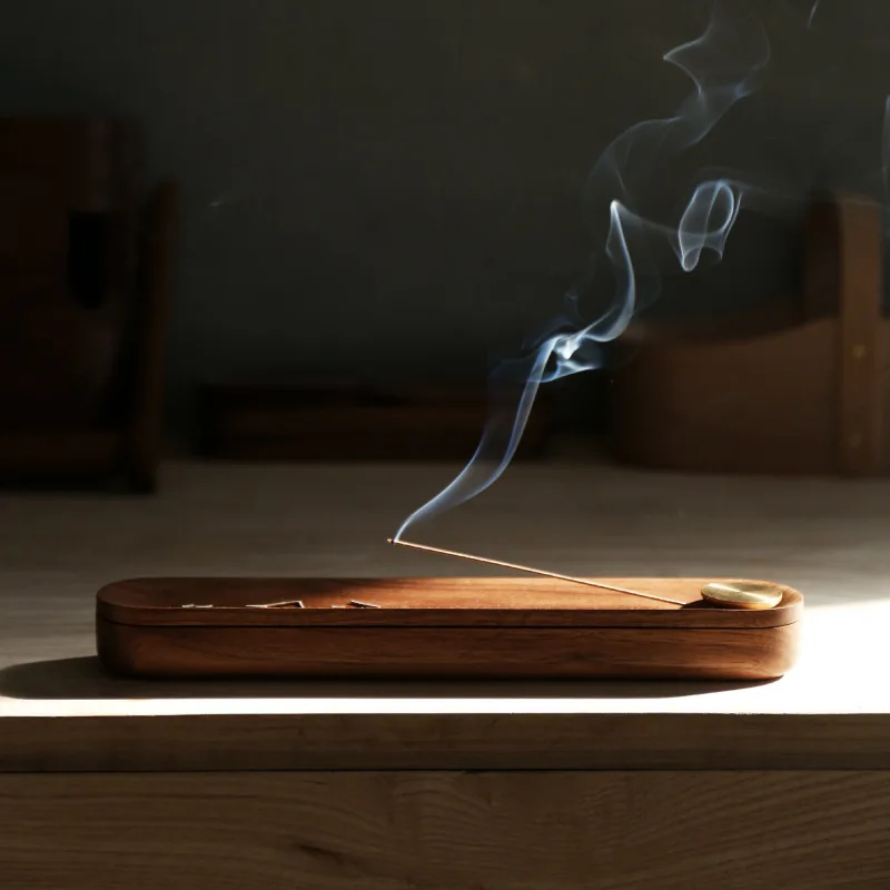 

Incense burner Incense holder Wooden Zen incense burning box classic brass incense burning plug in incense burner storage