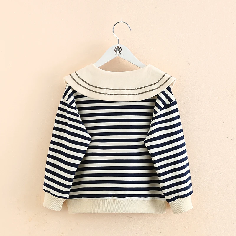 2024 Autumn Spring 2 3 4 5 6 7 8 9 10 Years Casual Long Sleeve Peter Pan Collar Cotton Striped Sweatshirts For Kids Baby Girls