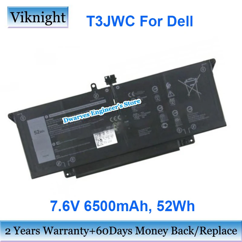 

Replacement 7.6V 6500mAh 52Wh Laptop Battery T3JWC 7CXN6 HRGYV XMT81 JHT2H For Latitude 7310 7410 Series 23VHY CT7X0 WM18P 5Y97F