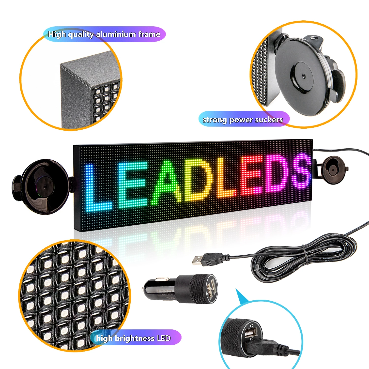 Leadleds Led Advertising Screen P4 Full Color WiFi Control App Programmable Message Sign Display for Car, Taxi, Store, Business