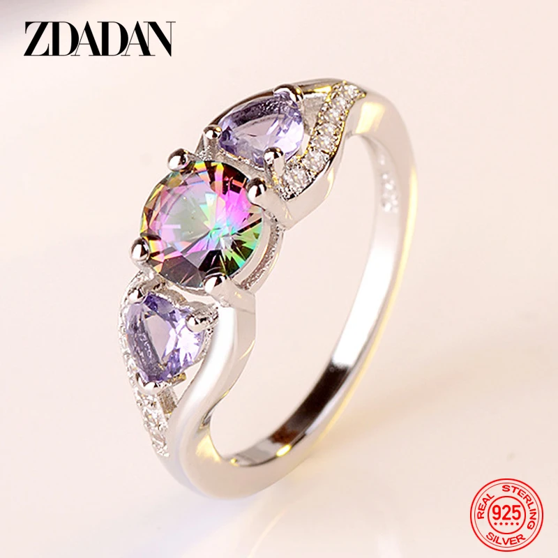 ZDADAN 925 Sterling Silver Pierścionek z cyrkonią w kształcie serca dla kobiet Biżuteria ślubna z urokiem