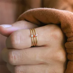 14K Gold Filled Birthstone Ring 2mm 3A Zircon Knuckle Ring Gold Jewelry Anillos Mujer Minimalism Sparkle Stack Ring for Women