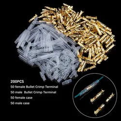 200/240Pcs Crimping Terminal set 4mm Bullet Crimp Terminal Wire Connectors 50 female + 50 male +50 case + 50 case