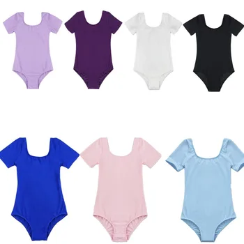 Justaucorps de Ballet pour petites filles, Costume de gymnastique en coton, justaucorps de danse extensible à manches courtes, vêtements de danse pour la Performance