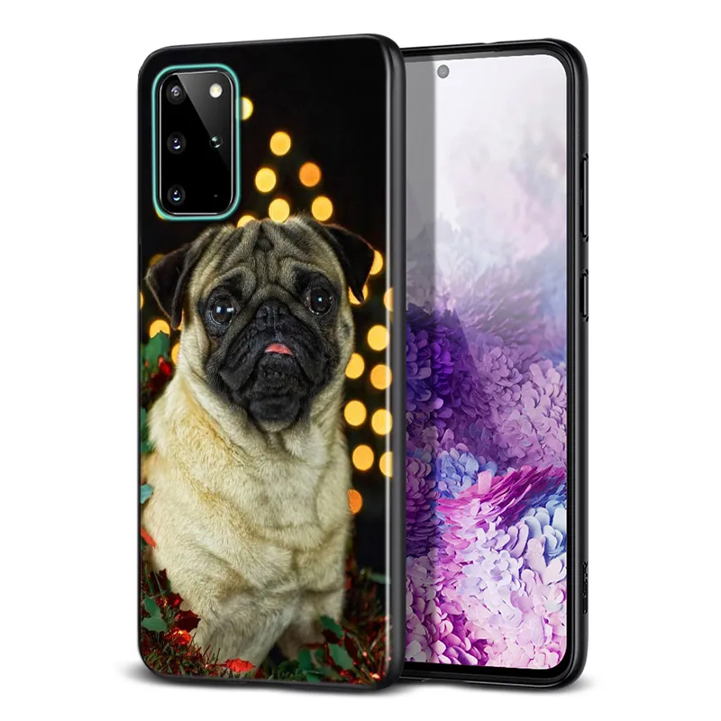 Animal Cute Pug Dog For Samsung Galaxy S24 S23 S22 S21 S20 FE Ultra S10 S10E Lite 5G S9 S8 S7 S6 Edge Plus Black Soft Phone Case