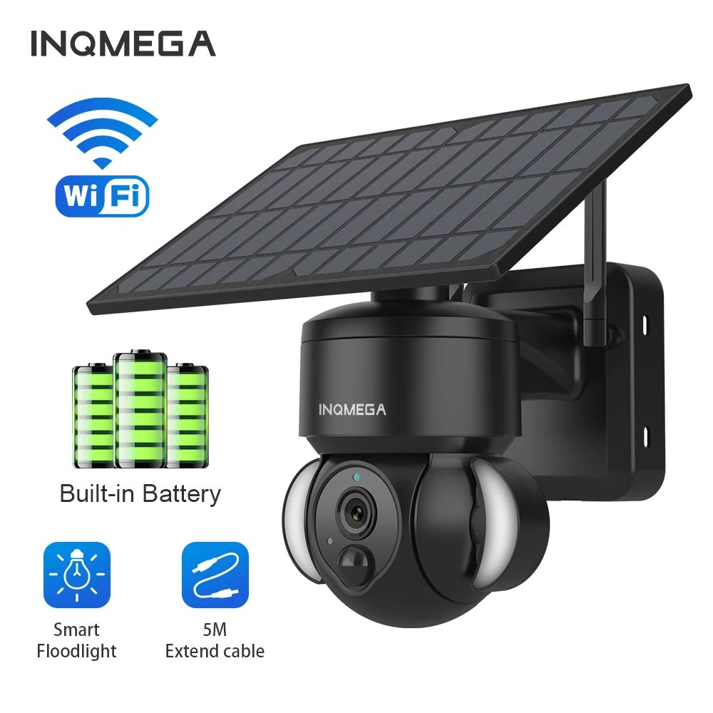 INQMEGA WIFI PTZ Camera with Solar Panel Battery Security Protection Video Surveillance PIR Detection Day and Night Full Color