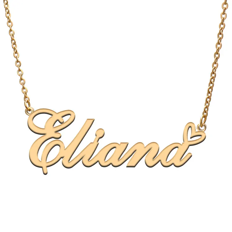 Eliana with Love Heart Name Necklace for Women Stainless Steel Jewelry Nameplate Pendant Femme Mother Child Girls Gift