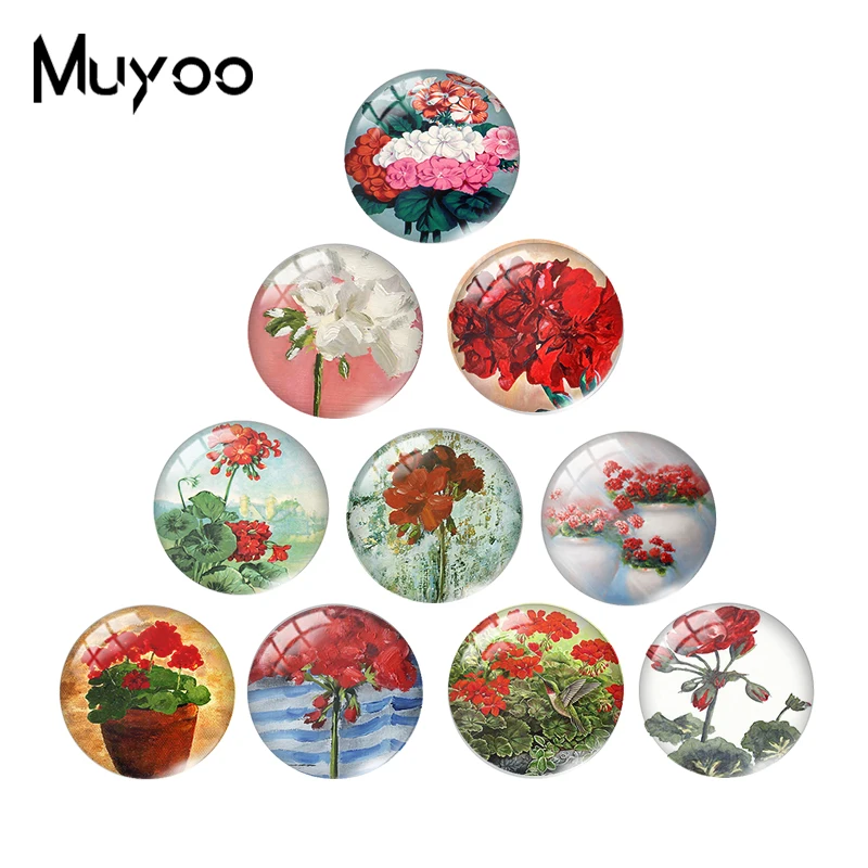 2020 New Geranium Bloom Photo Round Cabochon Hummingbird and Pelargonium Painting Glass Picture Jewelry DIY