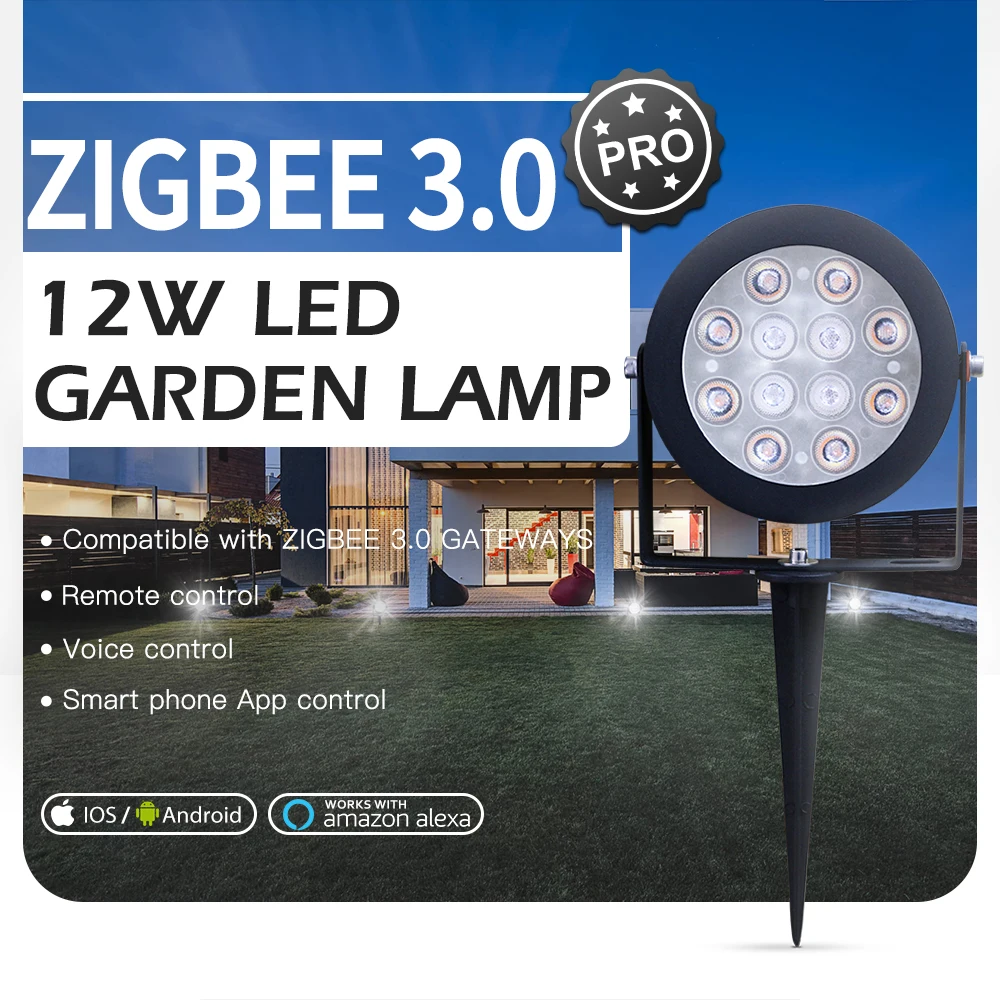 

ZigBee 3.0 12W RGBCCT Garden Lamp Landscape Path Light Outdoor Dimmable Amazon Echo Plus SmartThings RF Controller