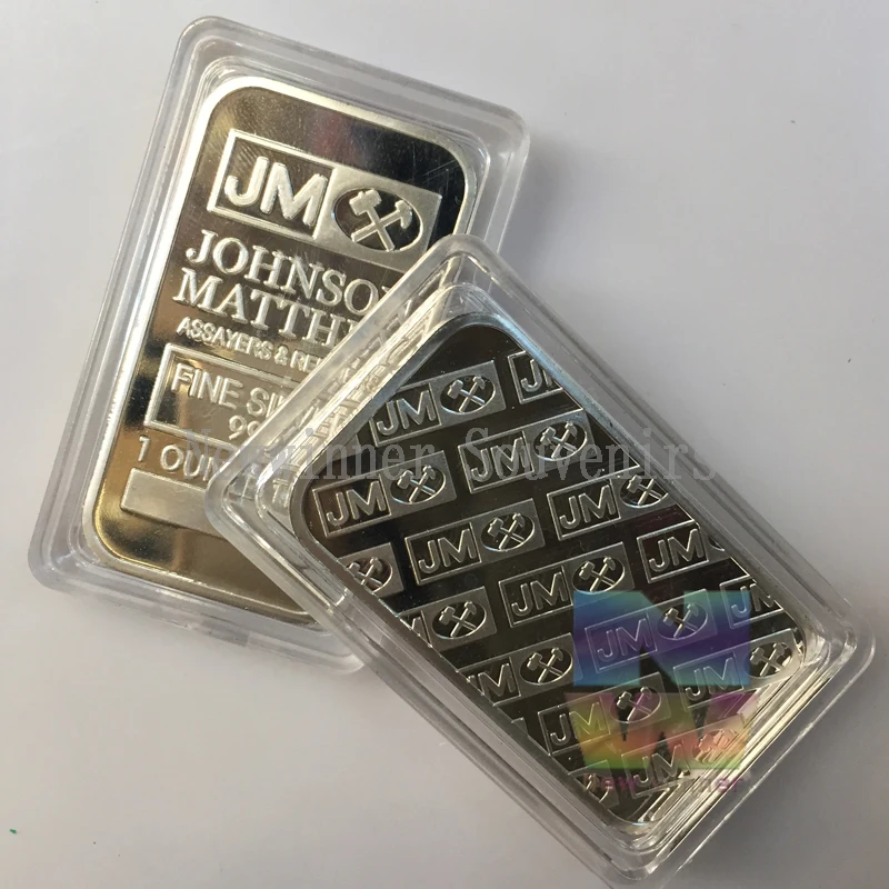 2PCS Bullion Replica Fine Silver 999 1 Ounce Troy Johnson Matthey Bar Coin Collection Gifts