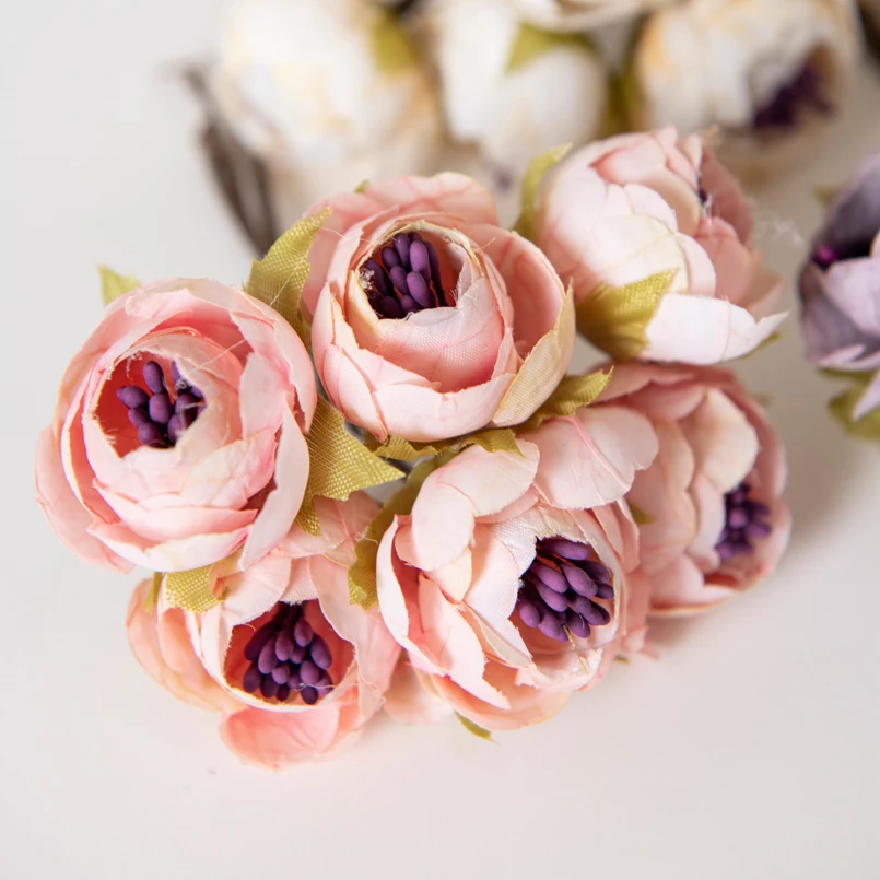 12 Stück künstliche Blumen Weihnachts dekoration für Wohn accessoires Staubblatt Hochzeits strauß Girlande DIY Geschenke Seide Tee Rosen Knospen – Detail 2