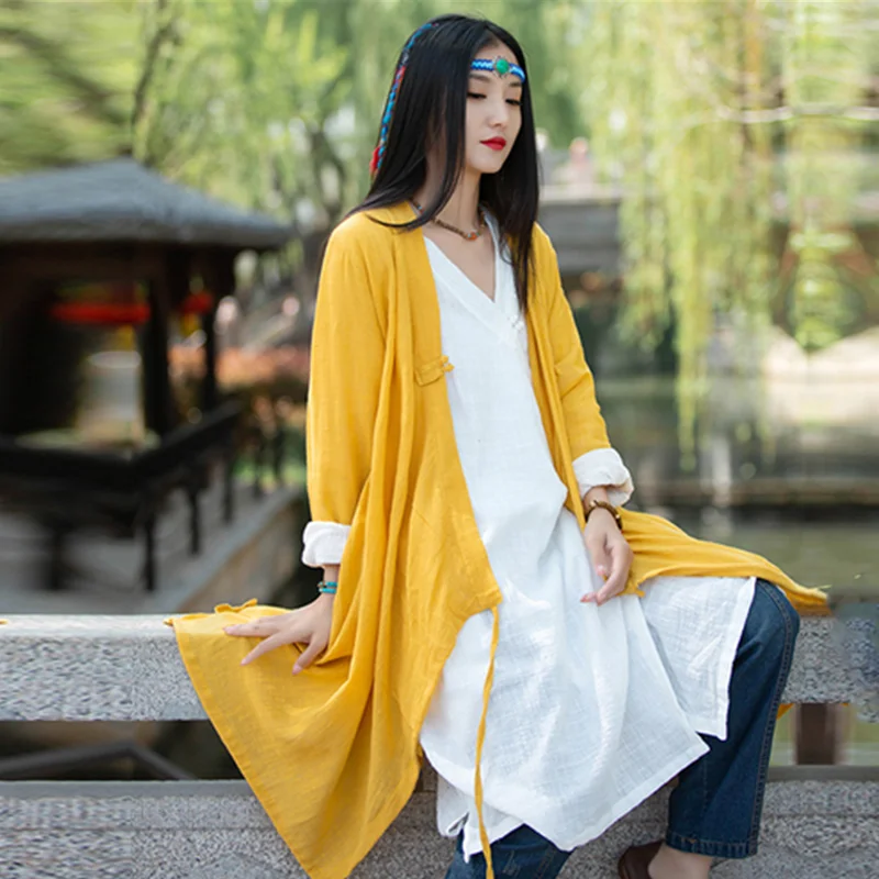 

Long Sleeve Vintage Clothes Blouses and Shirts Oversized Women Clothing Cotton and Linen T-shirt Loose Comfortable Overcoat