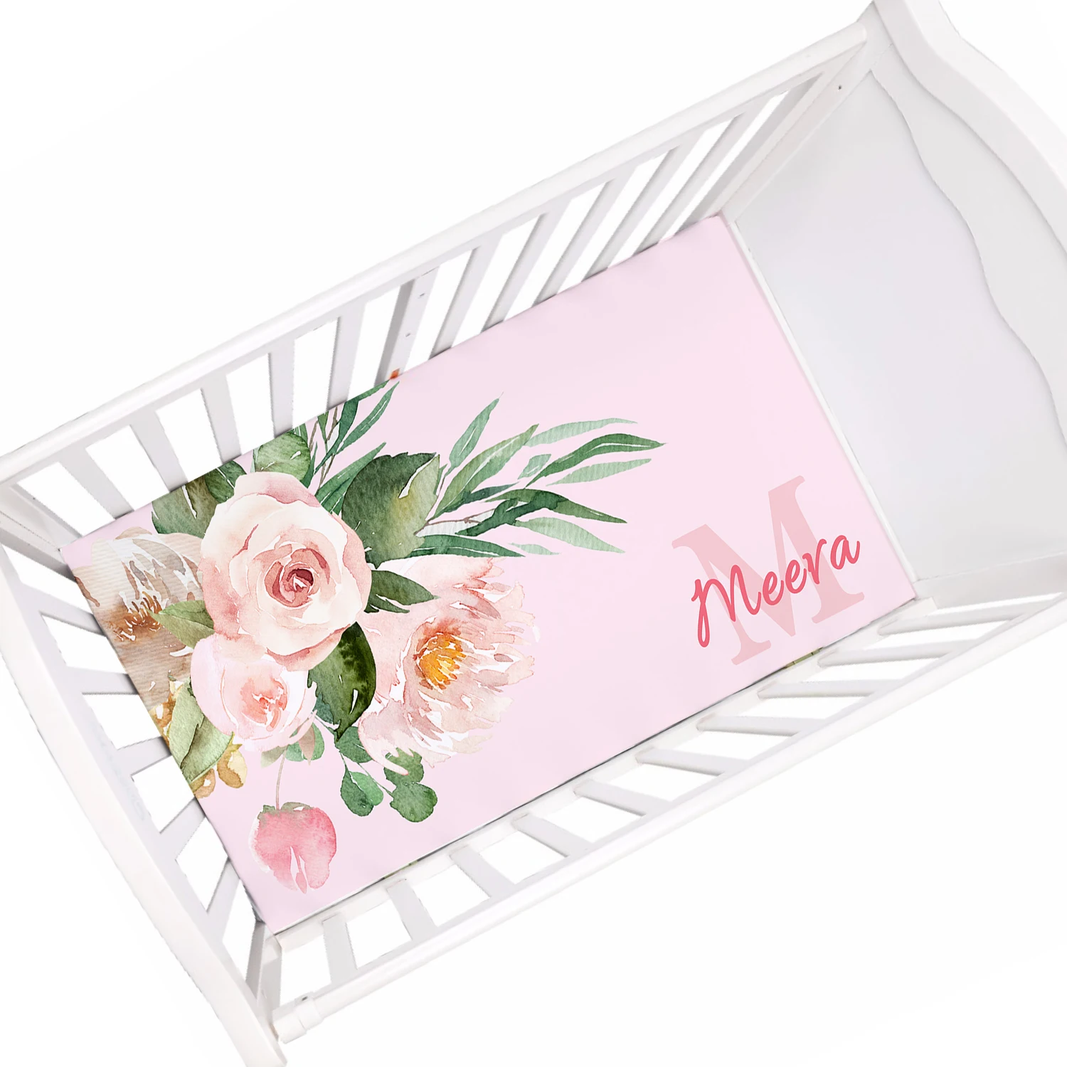 LVYZIHO Custom Name Flowers Baby Crib Sheet,Personalized Crib Sheet Floral  28