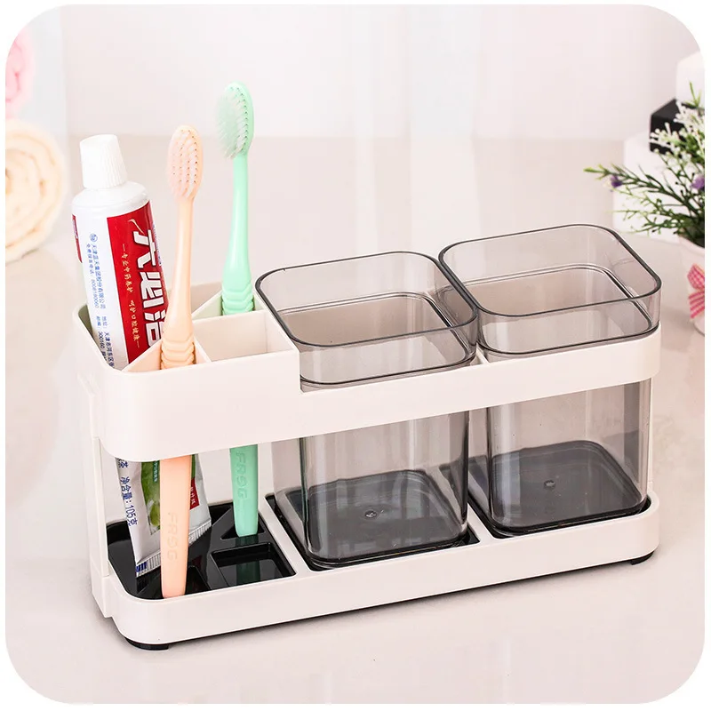 Toothbrush Rack Stand Holder Set Simple Makeup Case Shaving Bathroom Storage Organizer White Mouthwash Cup Toothpaste Box 2021