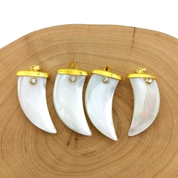 Natural White Shell Pendant, CZ Paved Sea Shell Charm for Earring Necklace, Moon Pendant, Beach Jewelry