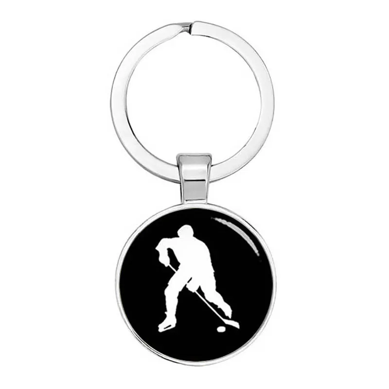 BTWGL 2024 Elegant Ice Hockey Keychain Vintage Style Hockey Players Profile Silhouette Key Chain Sports Jewelry Father\'S Gift