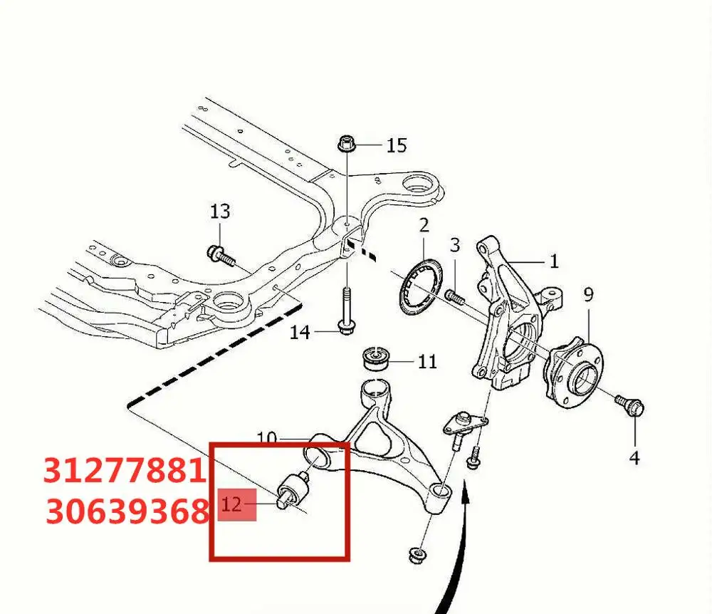 31304040 Lower Control Arm Front Bushings Lower Arm For VOLVO XC90 2003 2004 2005 2006 2007 2008 2009 2010 2011 30639368