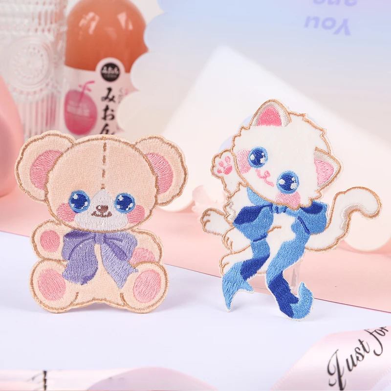 1 Piece Cartoon Embroidered Teddy Rabbit Applique Iron On Patches for Clothing Sweater Bags Patch DIY